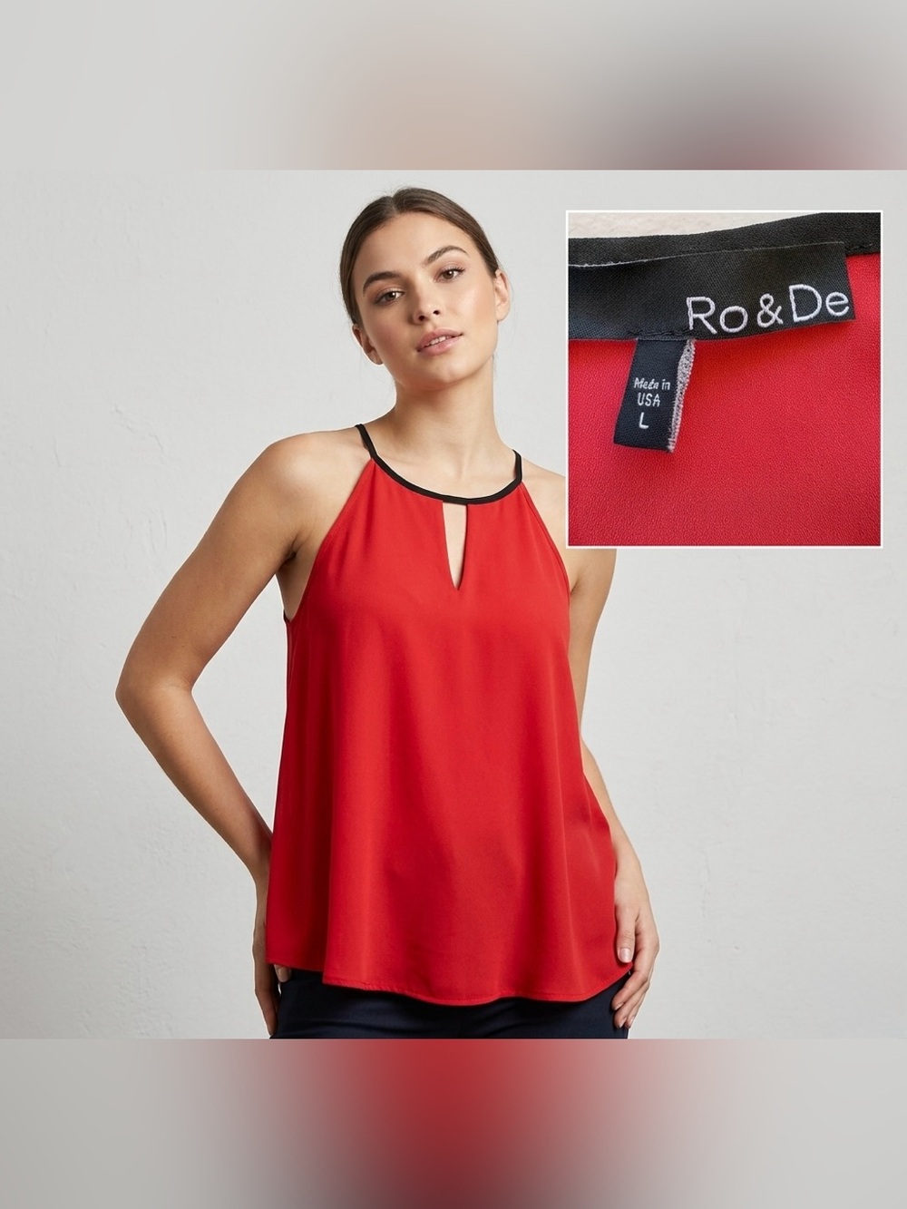 Ro & De Red Colorblock Halter Neckline Keyhole Blouse Tank Top Size Large